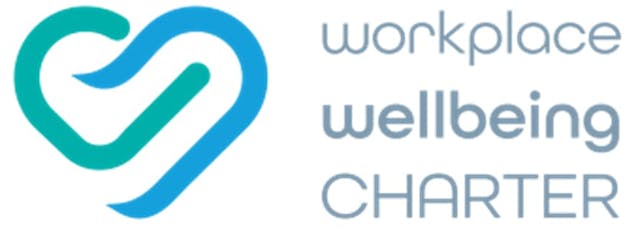 Image with what seems to be a heart logo on the left and text: "Workplace Wellbeing Charter".