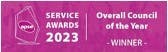 Pink logo with white text: "Service Awards 2023" on the left and "Overall Council of the Year Winner" on the right.