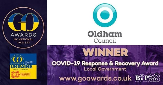 Logo with text: "Oldham Council  winner - COVID-19 Response & Recovery Award"