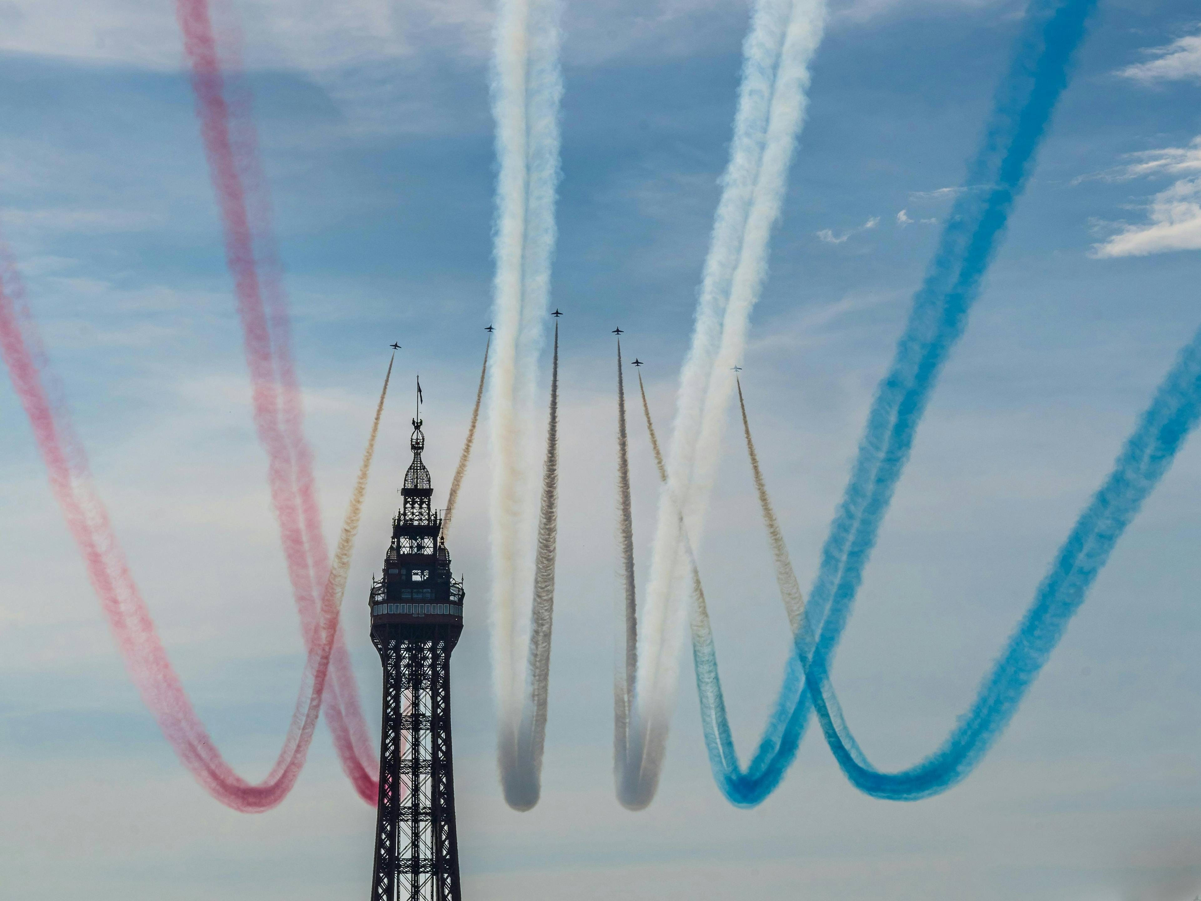 Image of an airshow taking place by Blackpool Tower